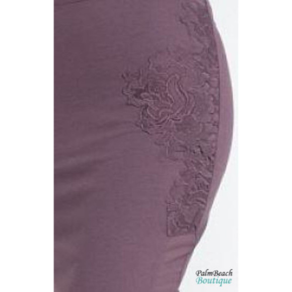 Ponte Floral Applique Mesh Bk Zip Midi Skirt - Picture 4 of 4